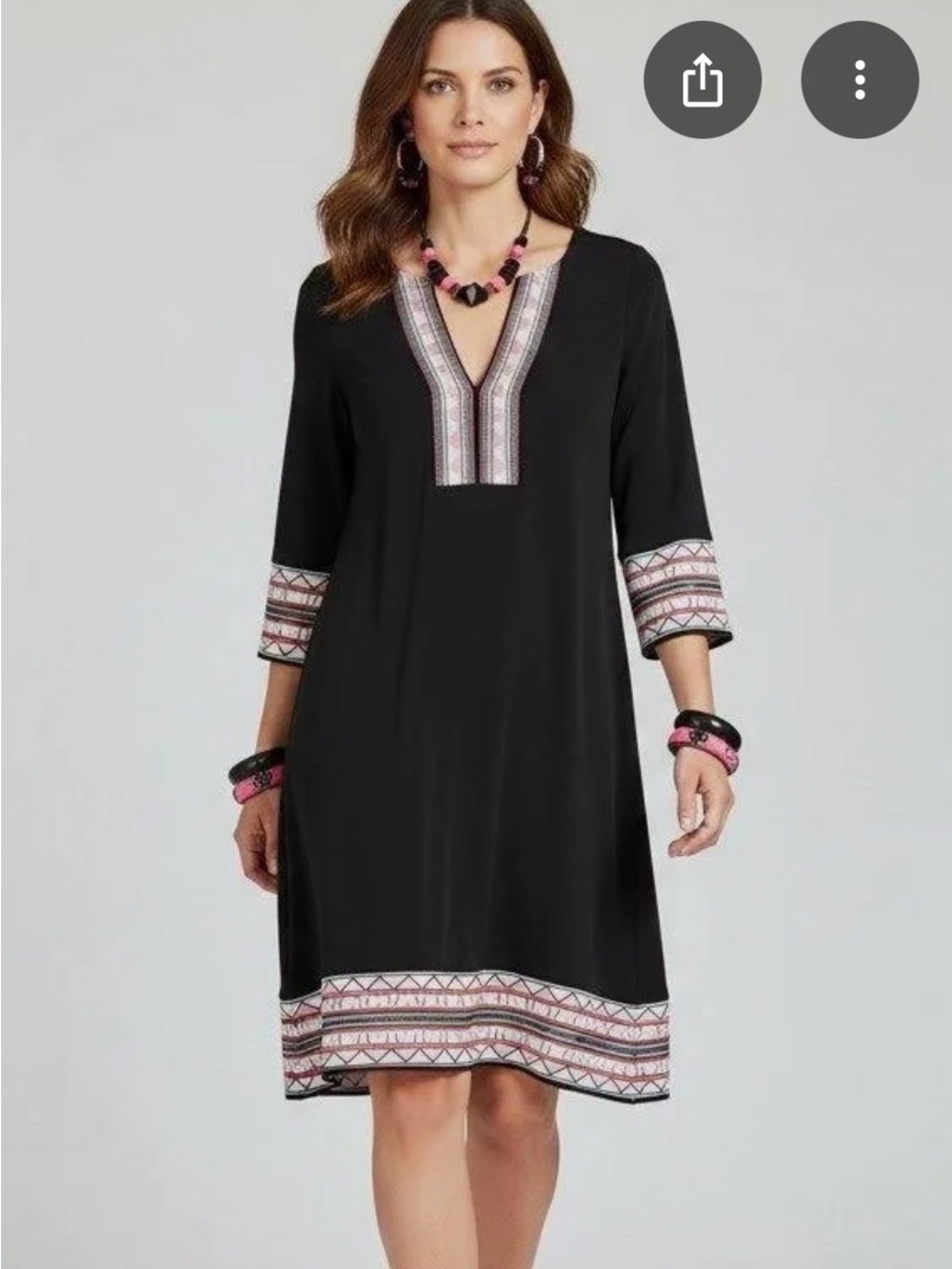 White House Black Market Black Dress with Embroidered V-Neckline